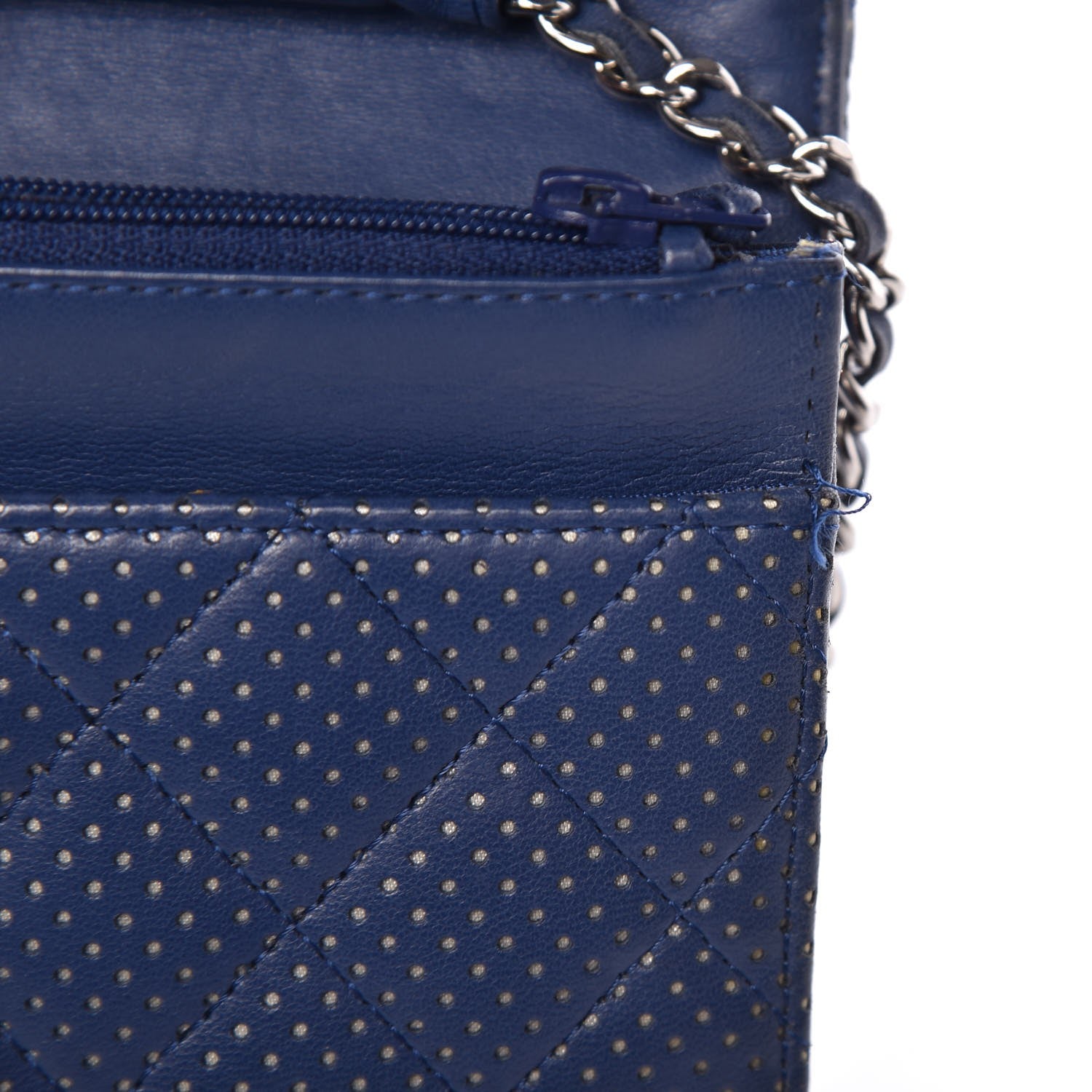 Chanel Perforated Lambskin Quilted Wallet On Chain WOC Blue 8 of 8