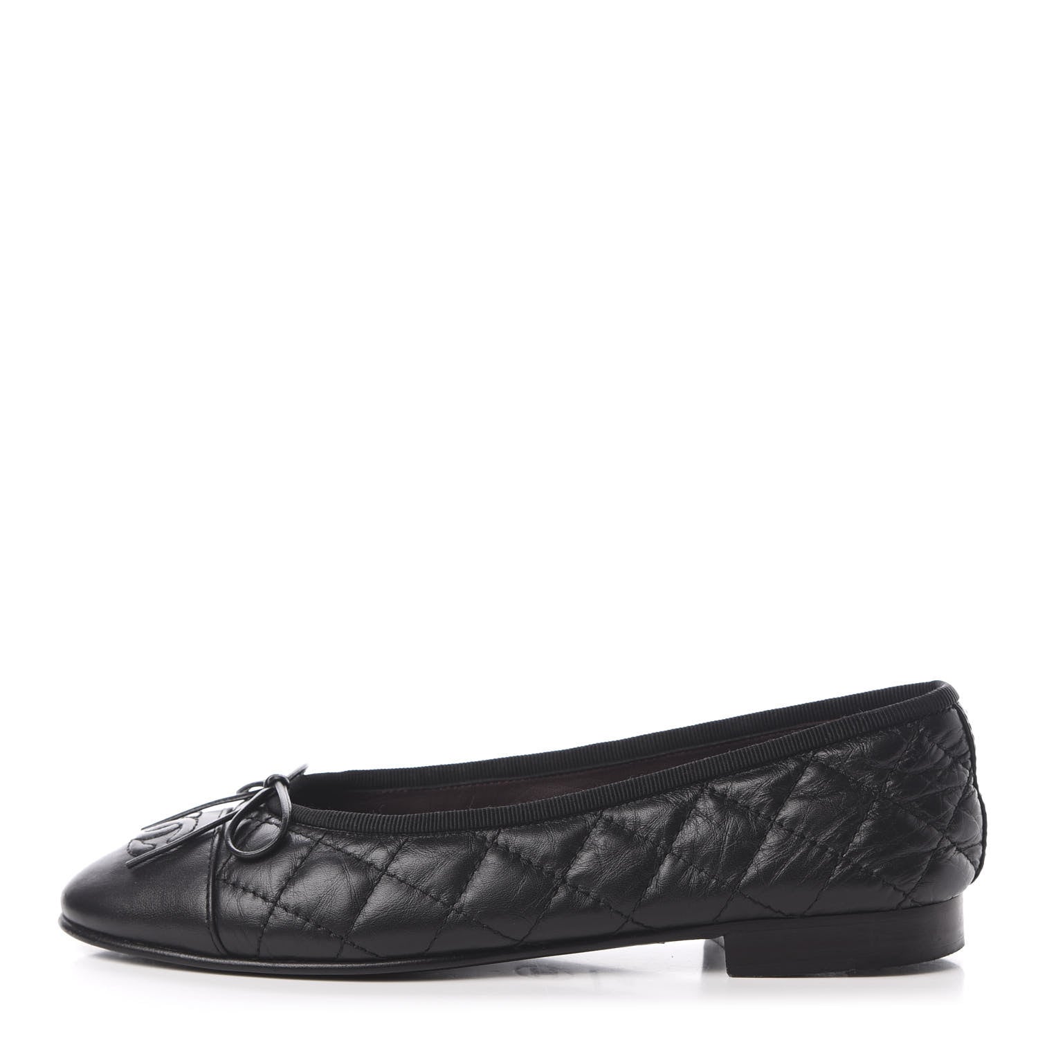 Chanel Aged Calfskin Quilted Cap Toe Ballerina Flats 35 Black 1 of 12