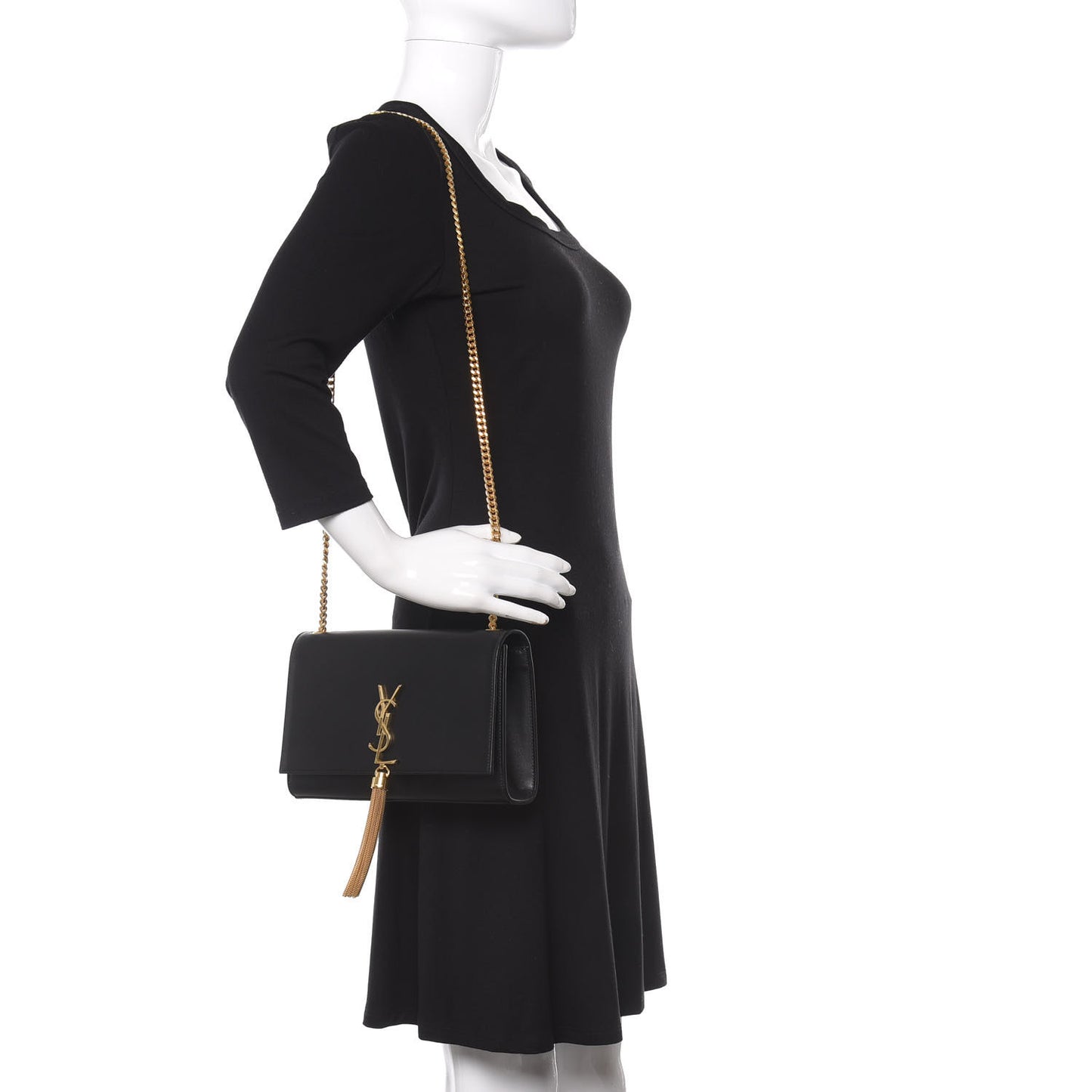 Smooth Calfskin Medium Classic Monogram Kate Tassel Satchel Black