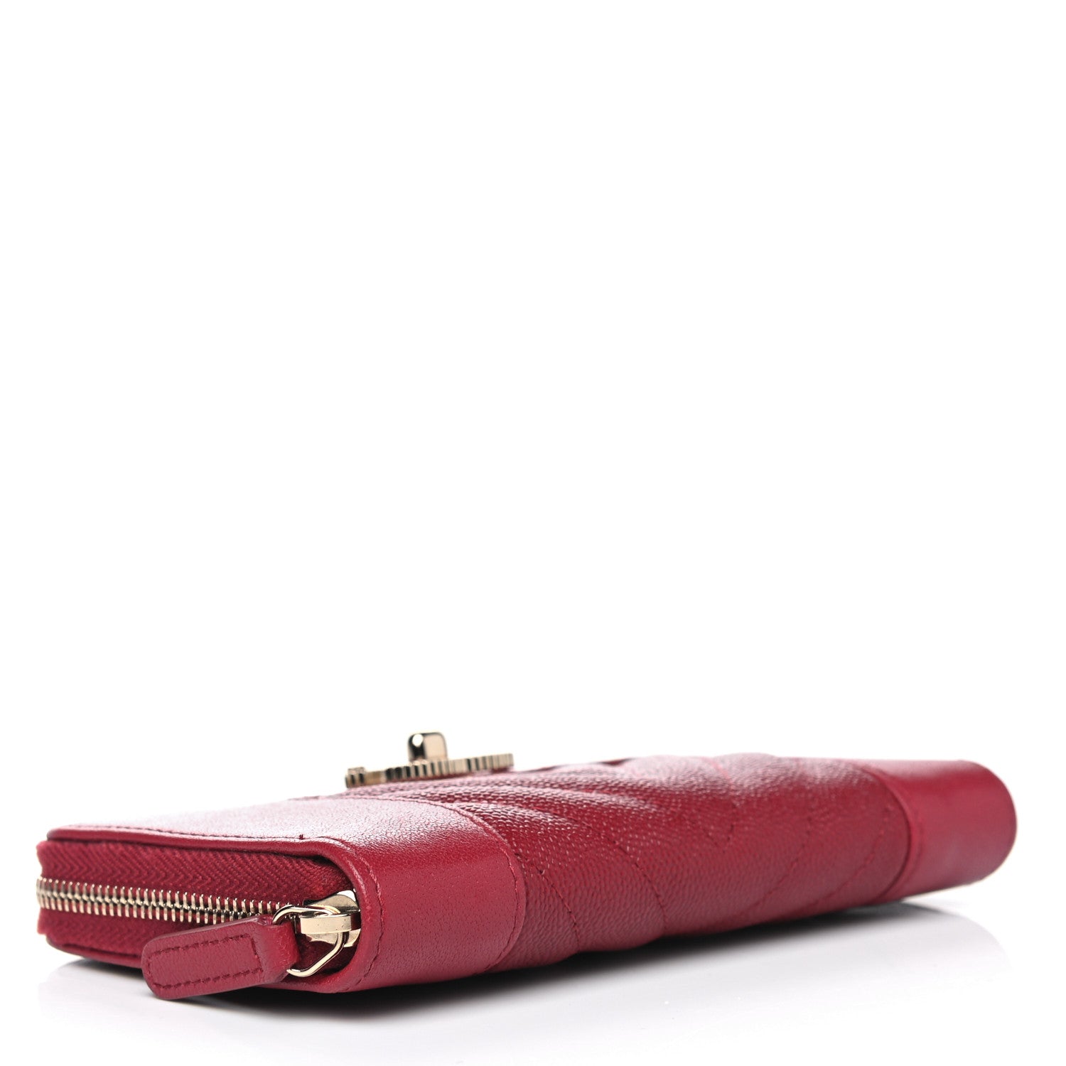 Chanel Sheepskin Caviar Chevron Quilted Medium Mademoiselle Vintage Zip Around Wallet Red 6 of 18