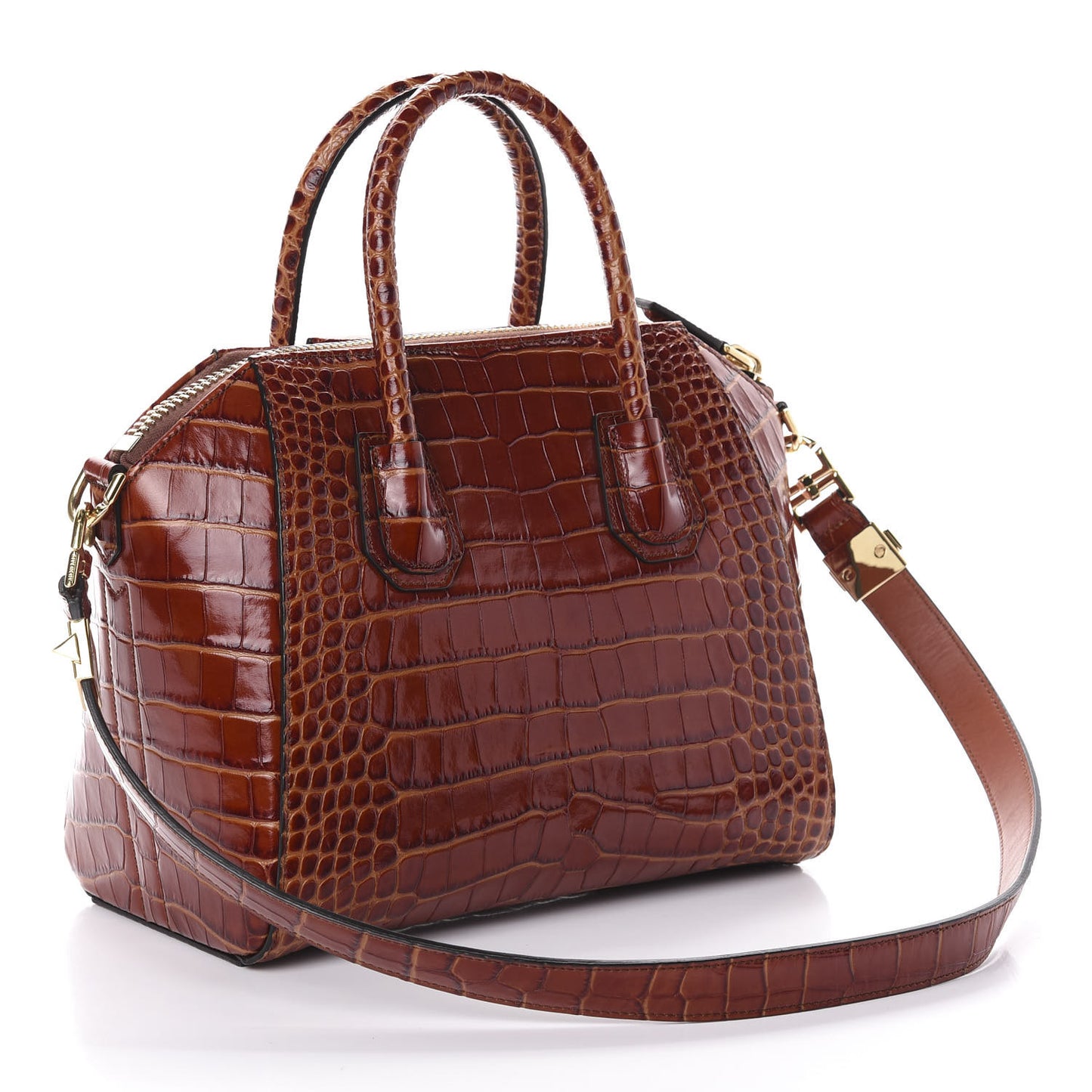Calfskin Crocodile Embossed Small Antigona Cognac