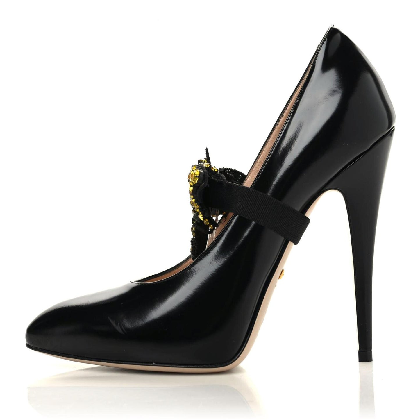 Polished Calfskin Removable Bee Elaisa Platform High Heel Pumps 37 Black