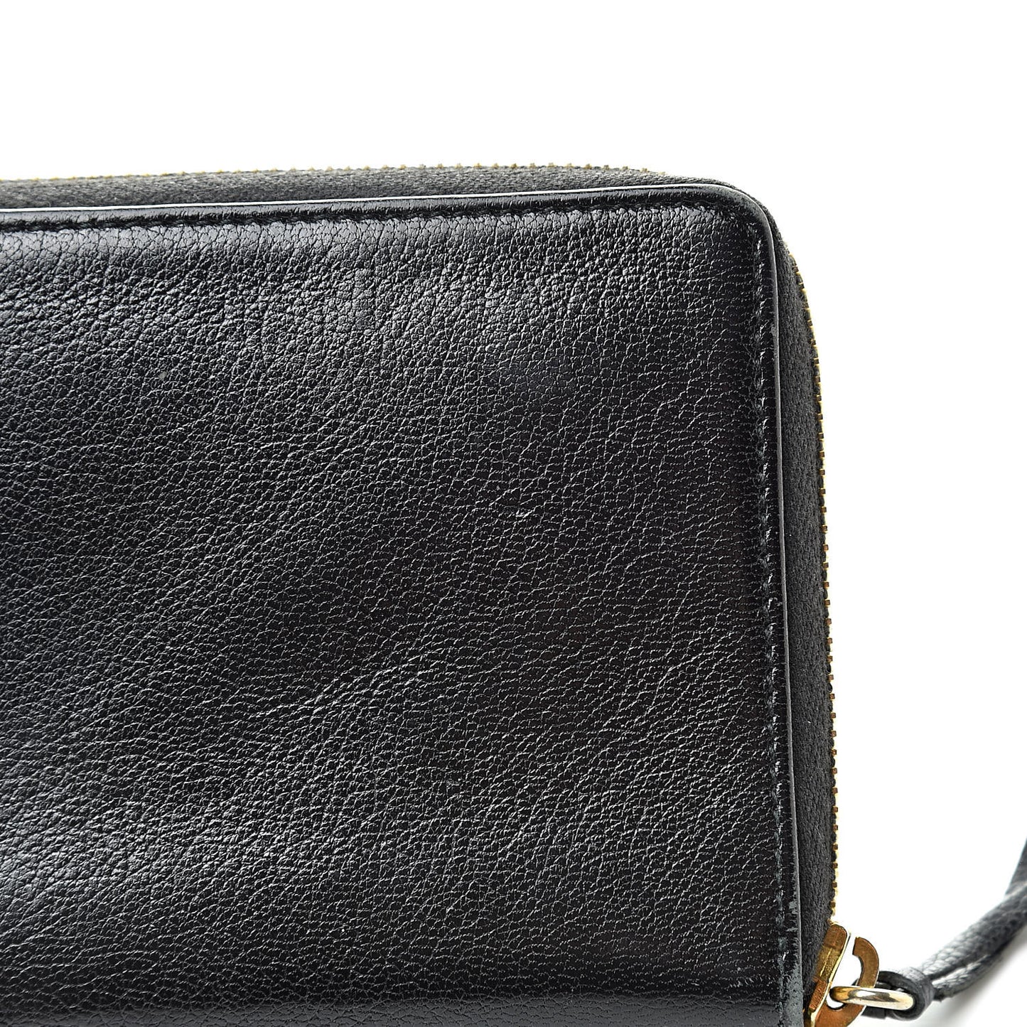 Chevre Gold Metallic Edge Hardware Zip Around Wallet Black