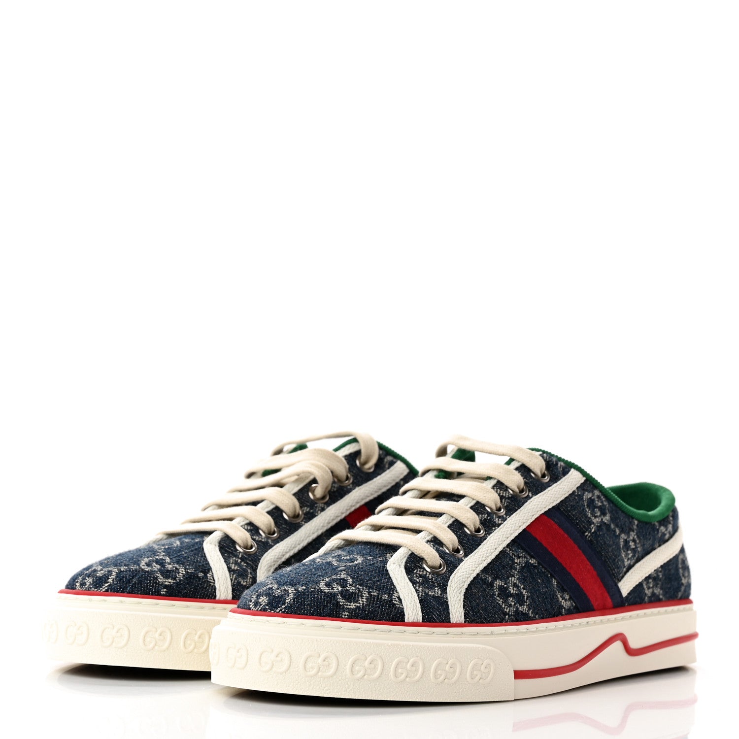 Gucci New Denim GG Monogram Web Womens 1977 Tennis Sneakers 38.5 Blue Tea Mystic White 3 of 8