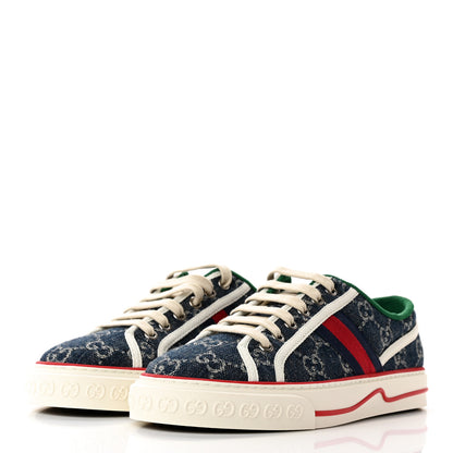 Gucci New Denim GG Monogram Web Womens 1977 Tennis Sneakers 38.5 Blue Tea Mystic White 3 of 8