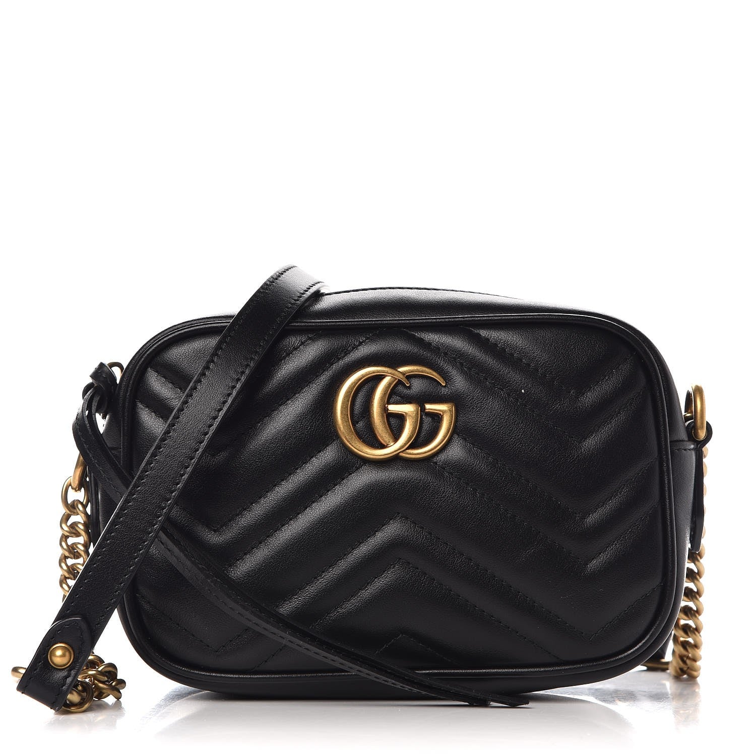Gucci Calfskin Matelasse Mini GG Marmont Chain Shoulder Bag Black 1 of 7