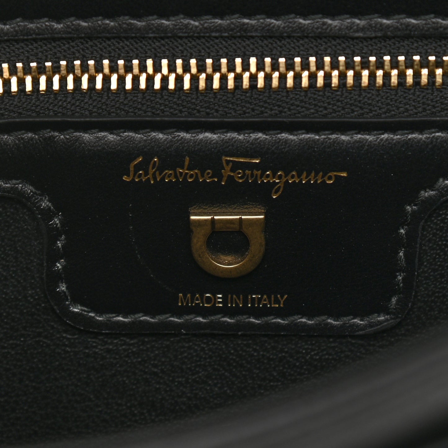 Calfskin Quilted Gancini Flap Bag Black