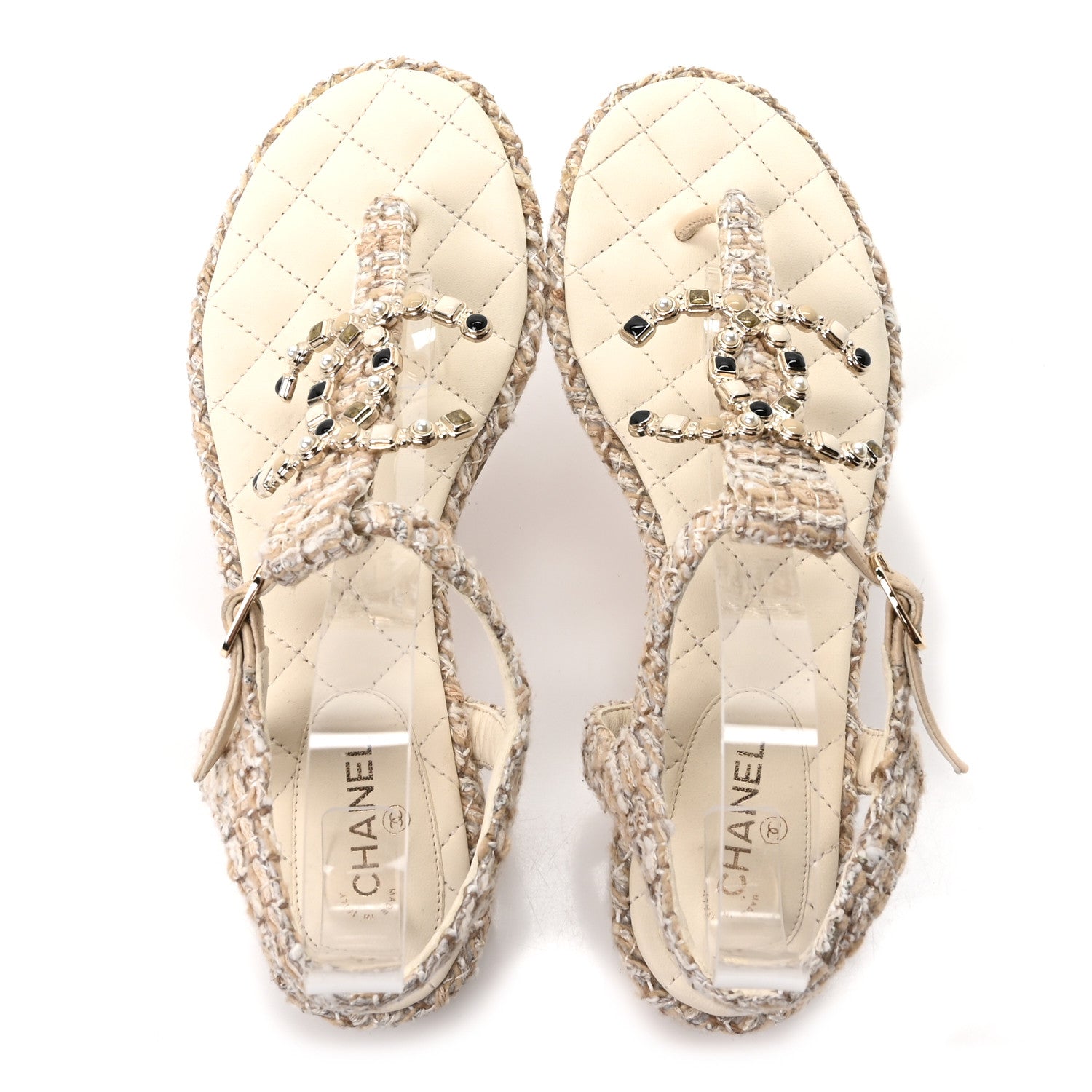 Chanel Tweed Pearl CC Thong Sandals 39 Ivory 2 of 9