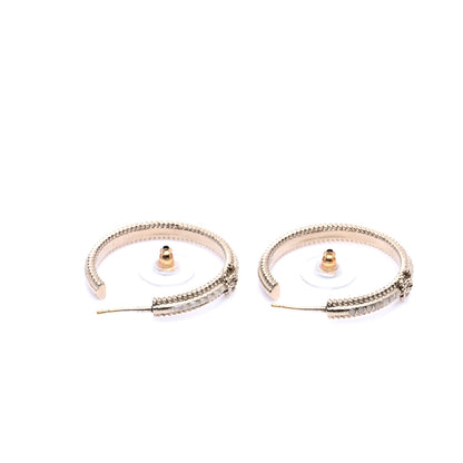 Chanel Enamel CC Hoop Earrings Gold Pearly White 3 of 4