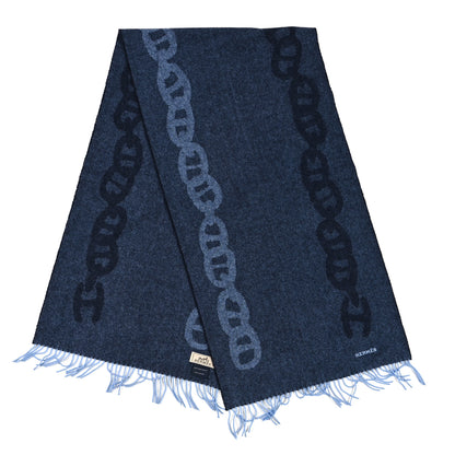 Hermes Cashmere Crazy Chain Muffler Marine Ciel 2 of 4