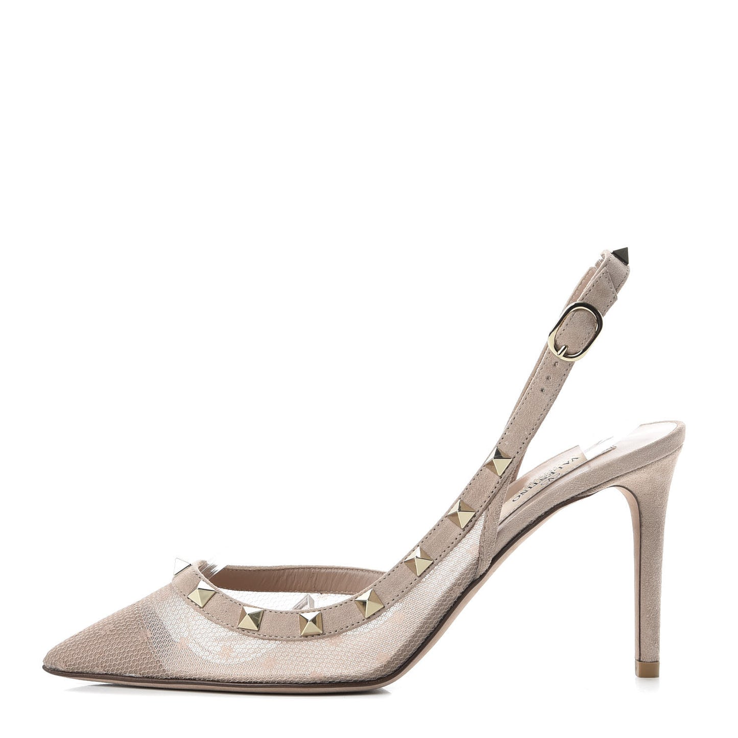 Mesh Point d'Esprit Rockstud Half D'Orsay Slingback 85mm Pumps 37 Rose Cannelle