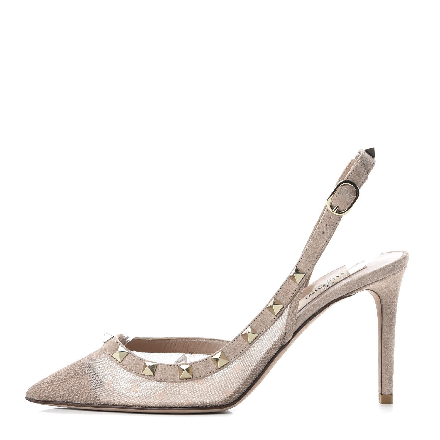 Valentino Garavani Mesh Point d'Esprit Rockstud Half D'Orsay Slingback 85mm Pumps 37 Rose Cannelle 1 of 9