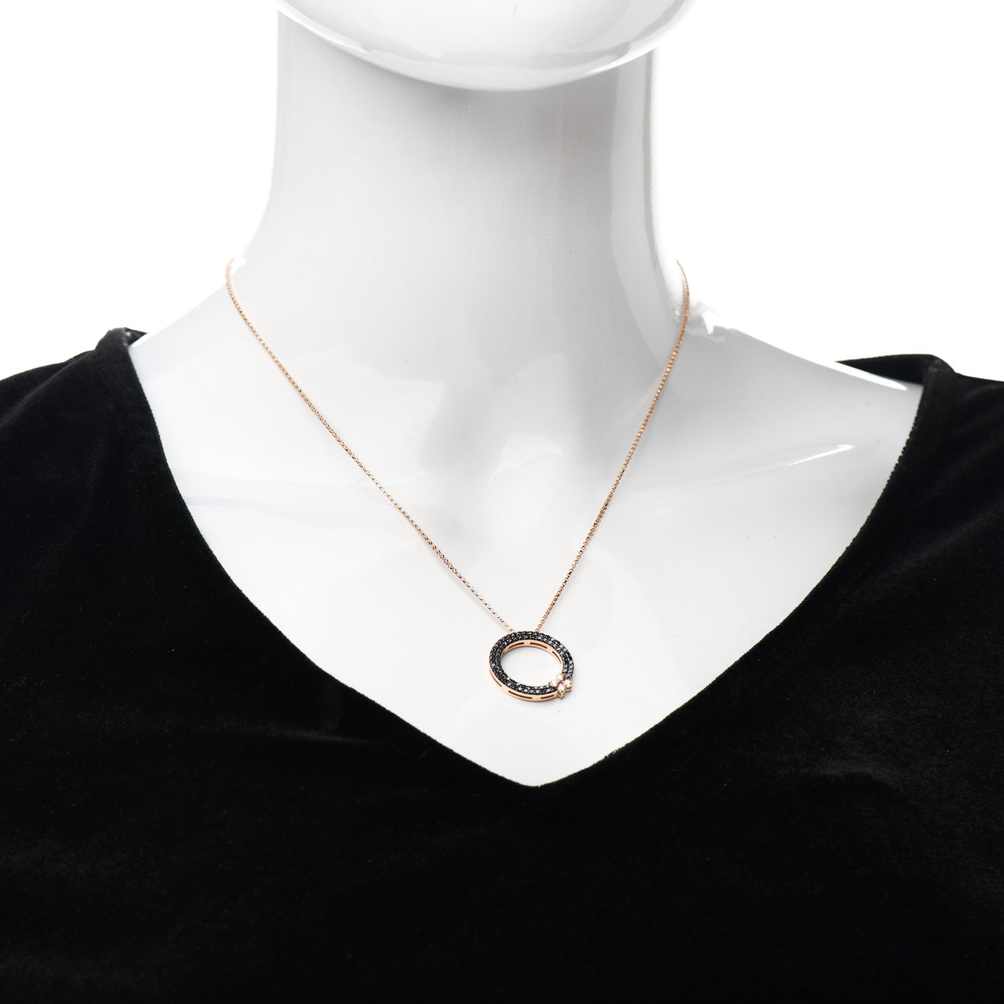 18K Rose Gold Black White Diamond Flower Circle of Life Pendant Necklace