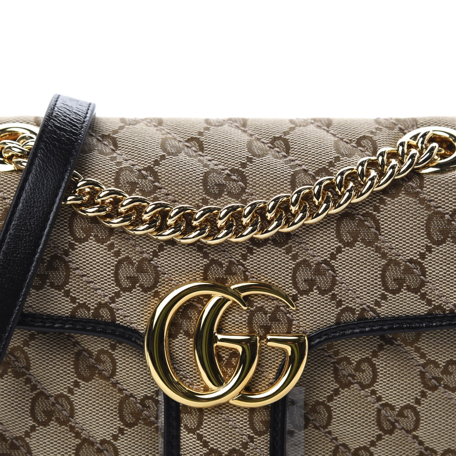Gucci Monogram Matelasse Diagonal Mini GG Marmont Shoulder Bag Beige Black 10 of 10