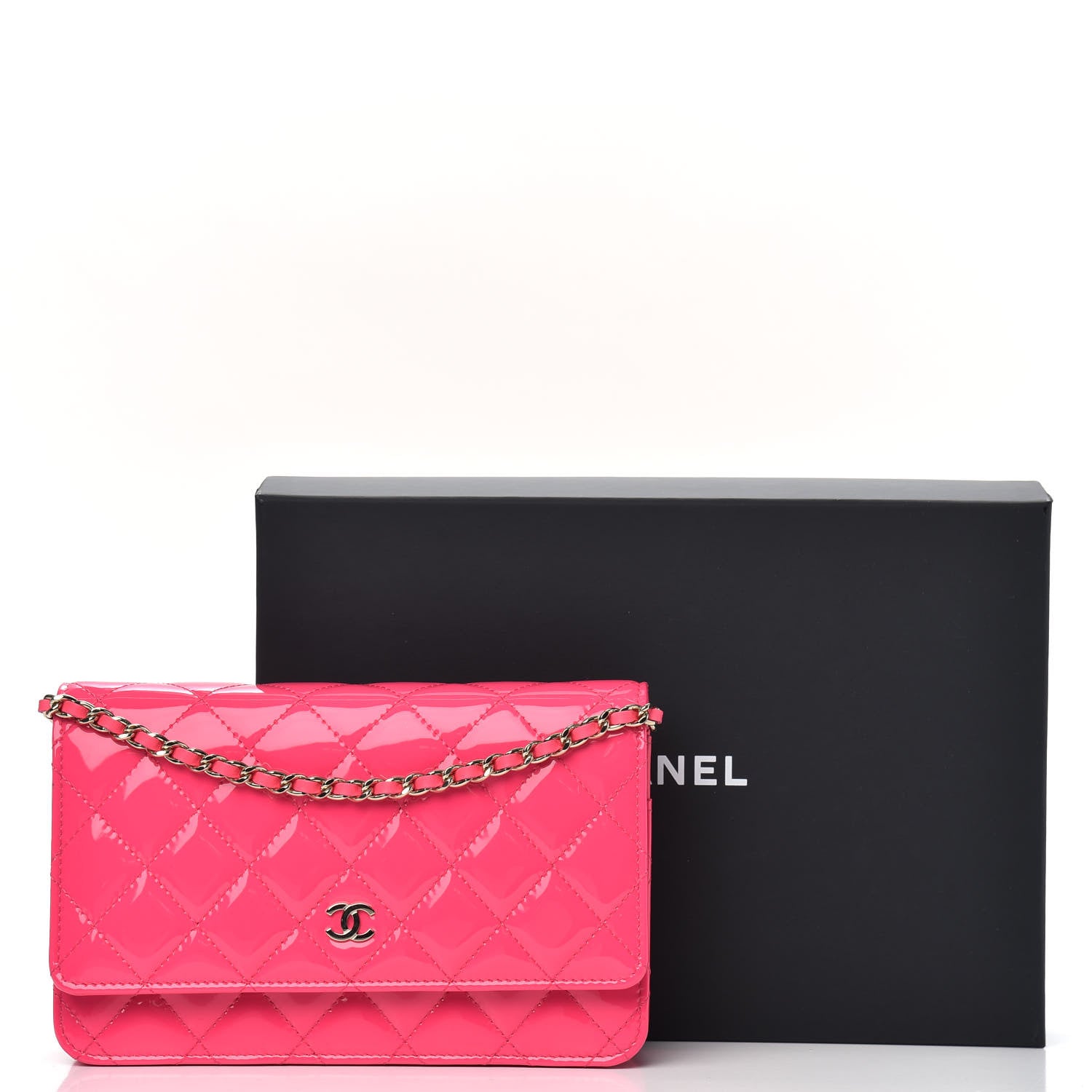 Chanel Patent Calfskin Quilted Wallet On Chain WOC Pink 11 of 11