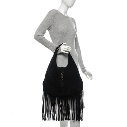 Gucci Suede Large New Jackie Nouveau Fringe Hobo Black 2 of 7