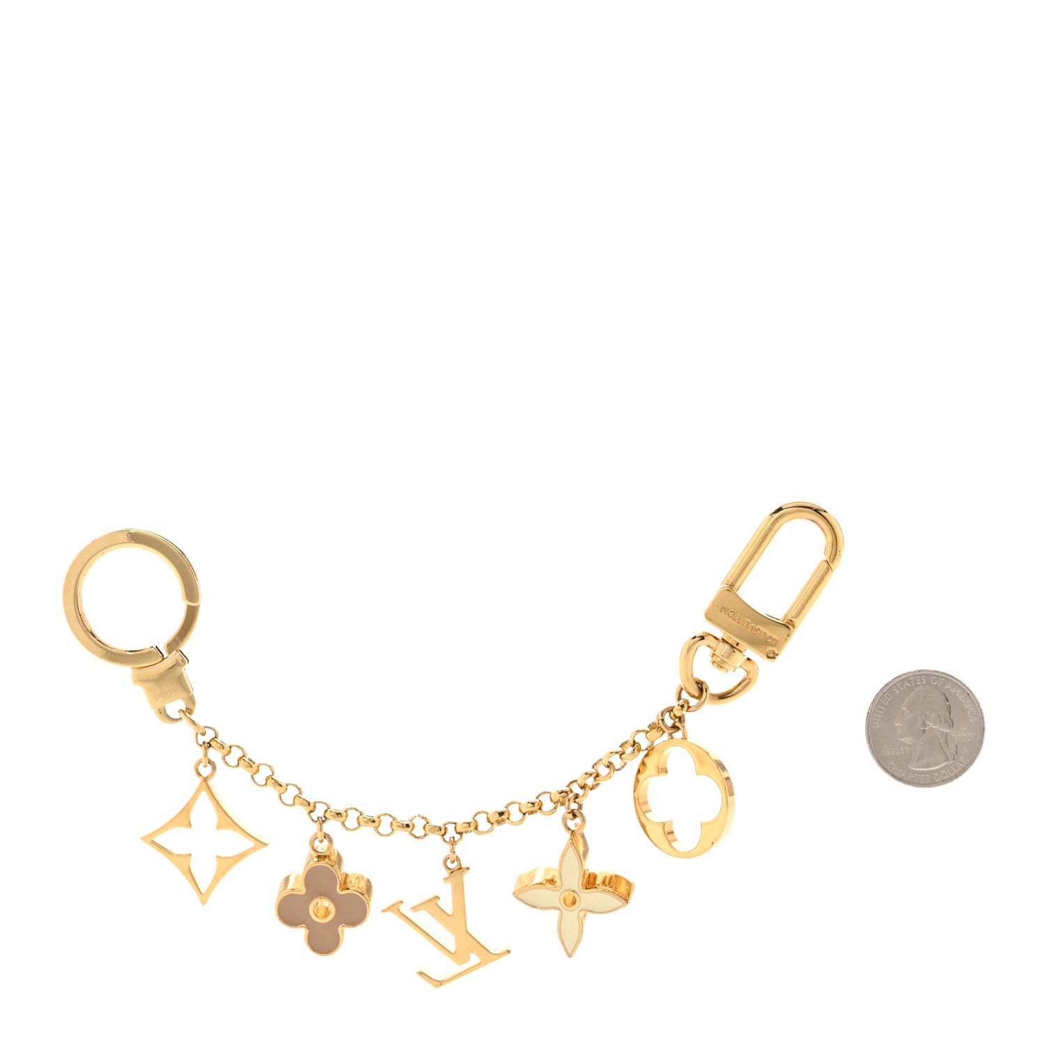Louis Vuitton Brass Enamel Fleur De Monogram Bag Charm Chain Gold 2 of 5