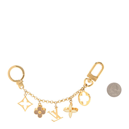 Louis Vuitton Brass Enamel Fleur De Monogram Bag Charm Chain Gold 2 of 5