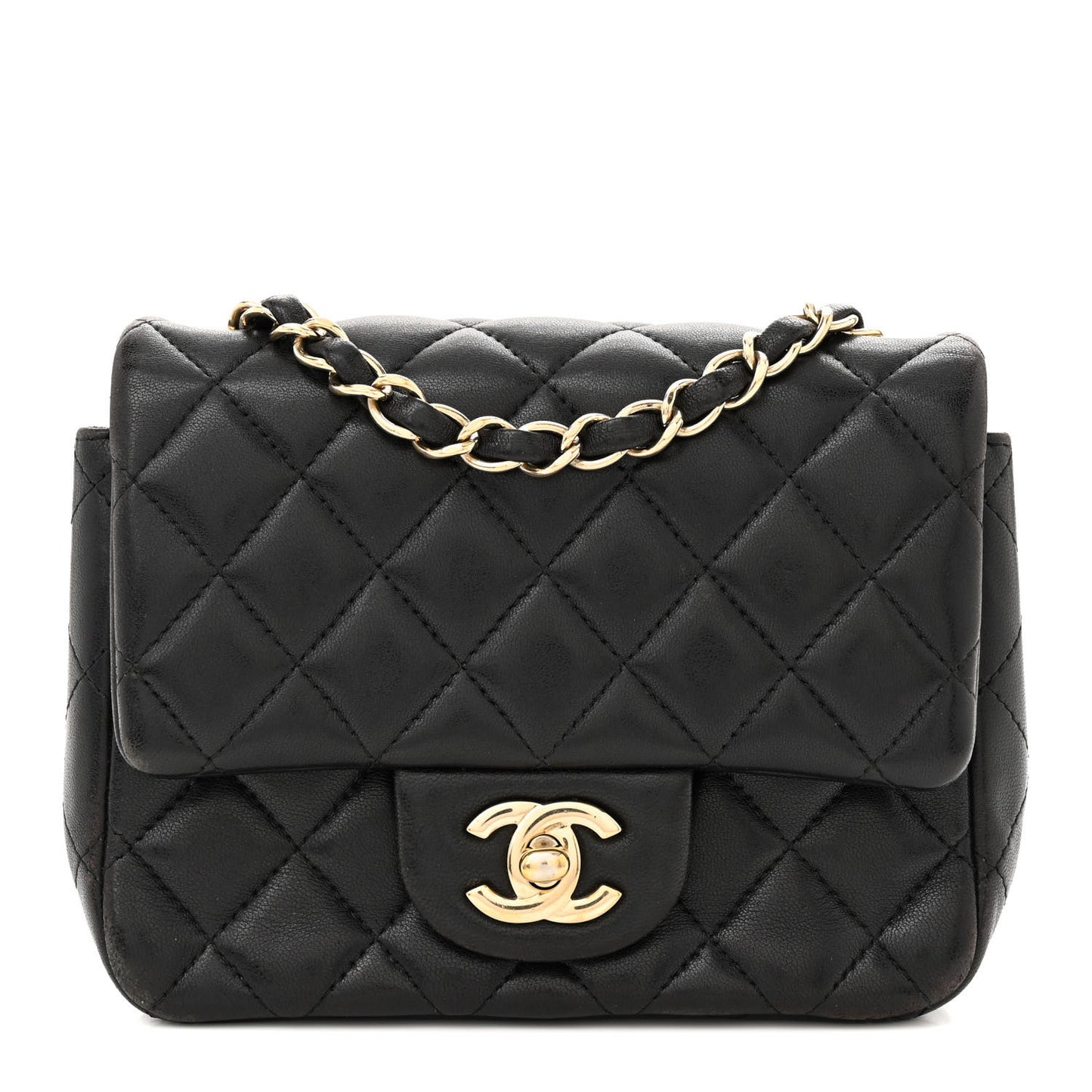 Lambskin Quilted Mini Square Flap Black