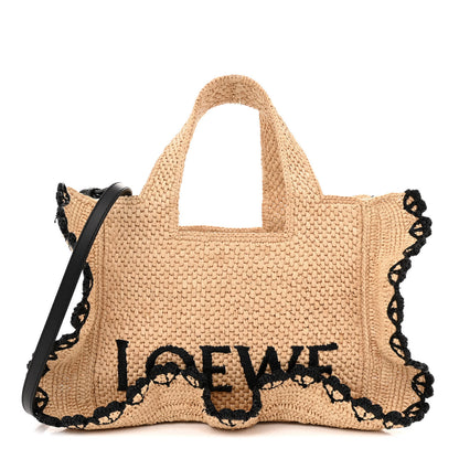 Loewe Raffia Calfskin Balloon Ruffles Bucket Bag Natural TanRaffia Small Paula's Ibiza Logo Tote Natural Black 1 of 12