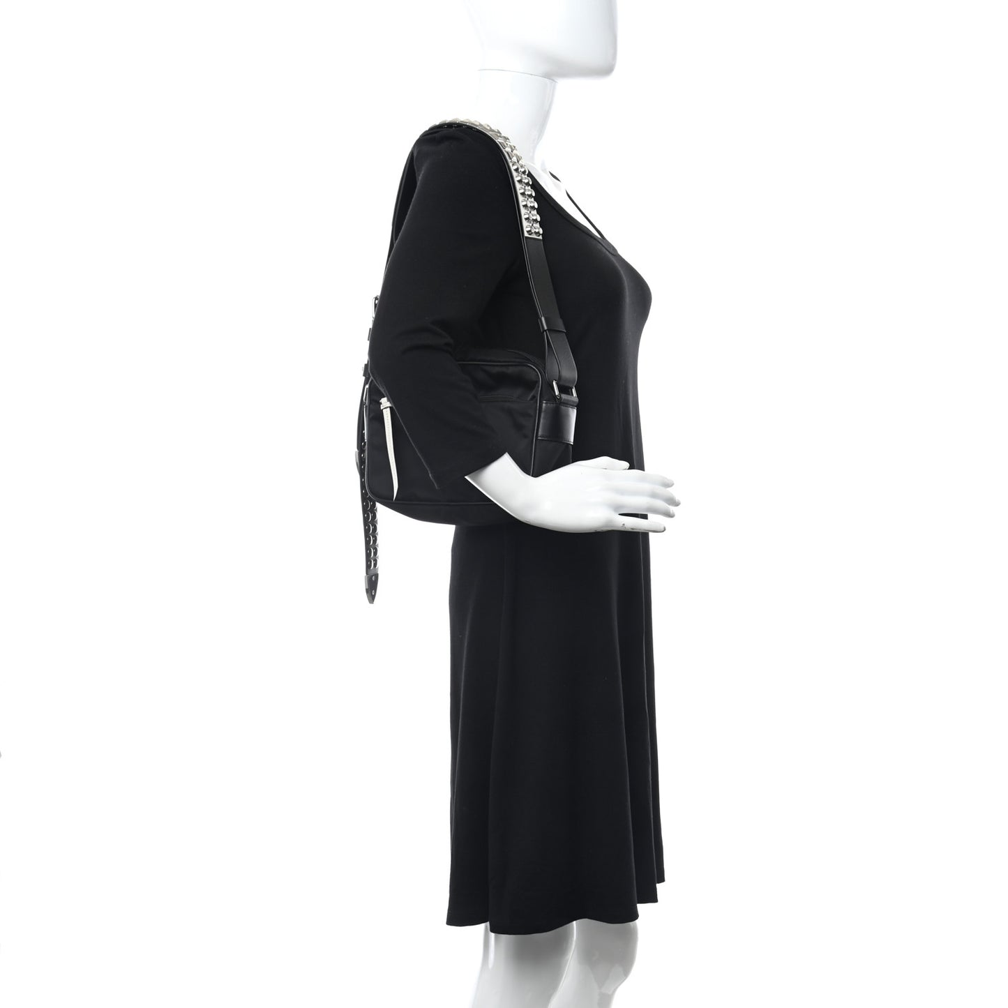 Tessuto Nylon Studded New Vela Shoulder Bag Black Bianco