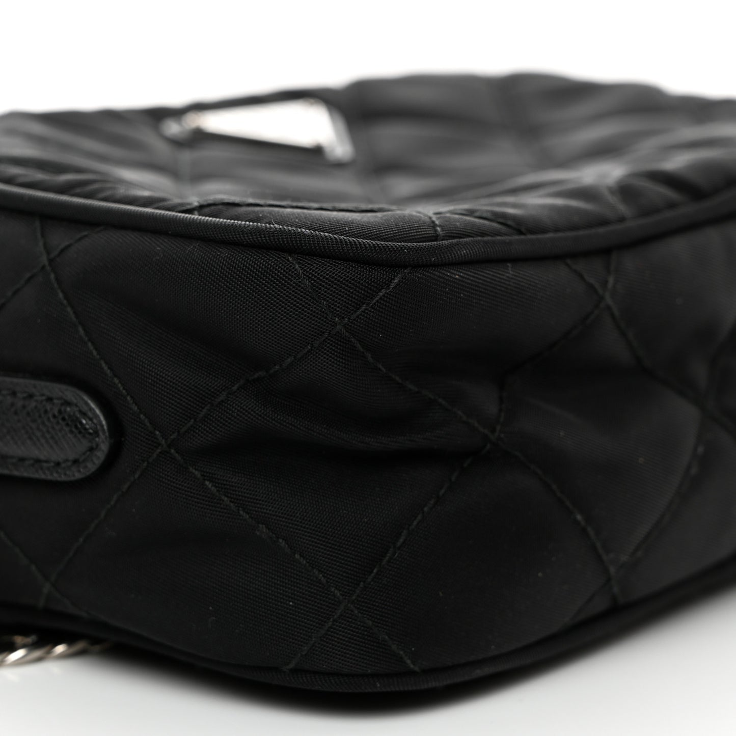 Nylon Tessuto Impuntu Quilted Chain Crossbody Black