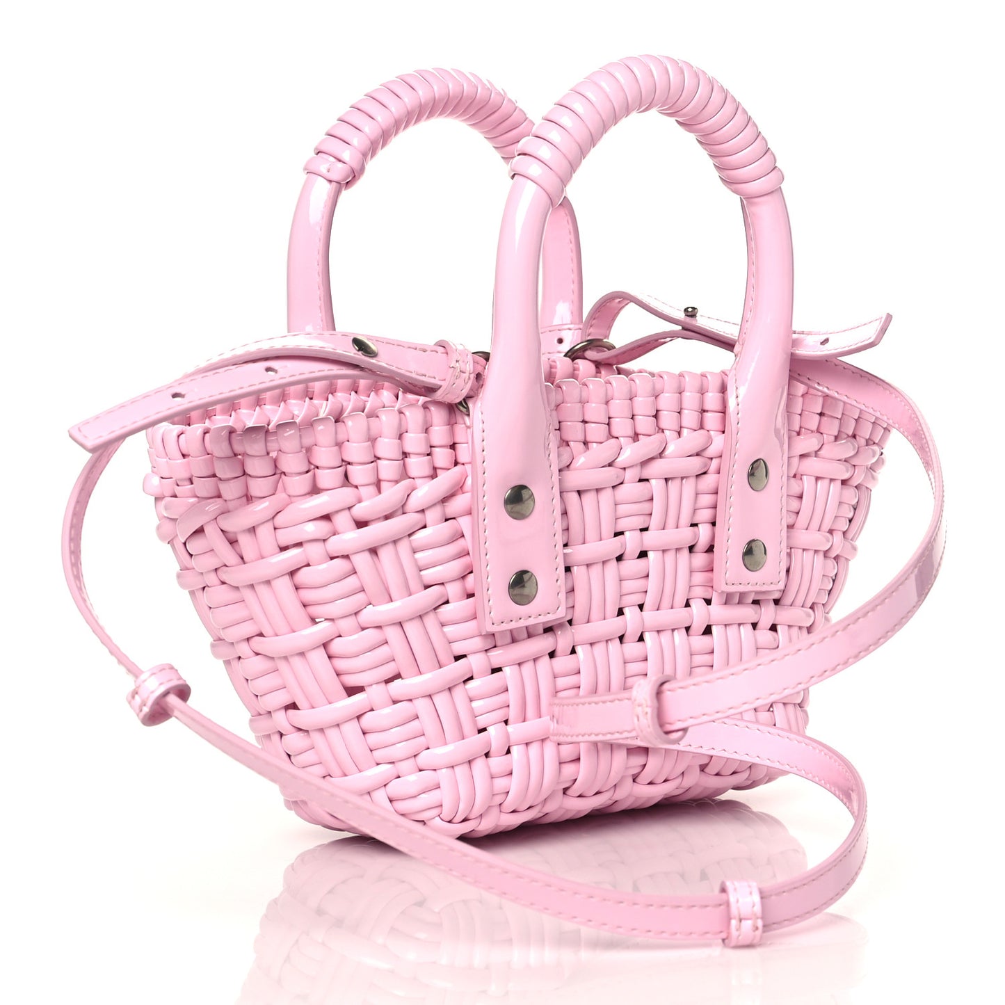 Faux Calfskin Braided Varnished XXS Bistro Basket Candy Pink