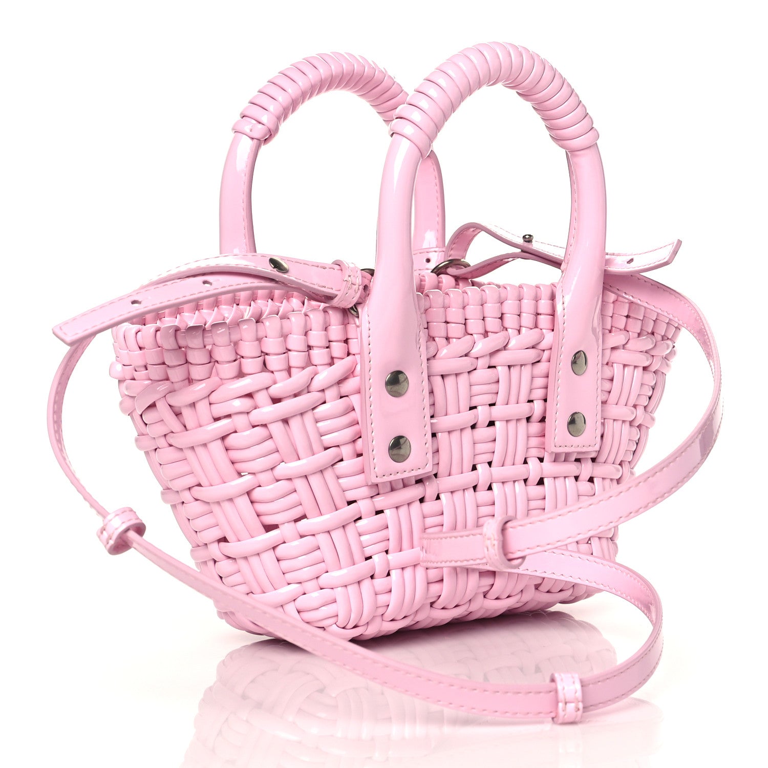 Balenciaga Faux Calfskin Braided Varnished XXS Bistro Basket Candy Pink 2 of 10