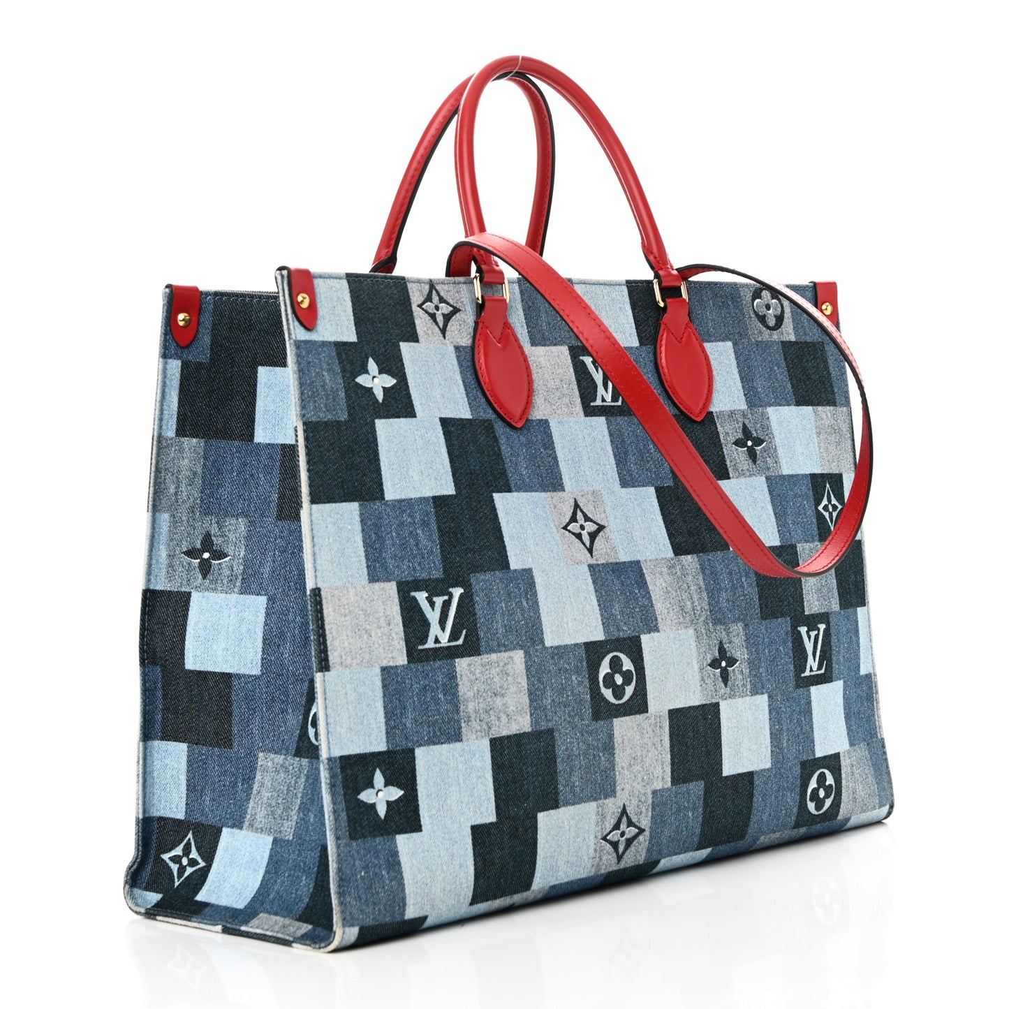 Denim Damier Monogram Onthego Blue Rouge