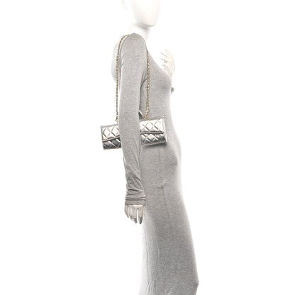 Chanel Metallic Caviar Quilted Top Handle Long Clutch With Chain Silver 2 of 13
