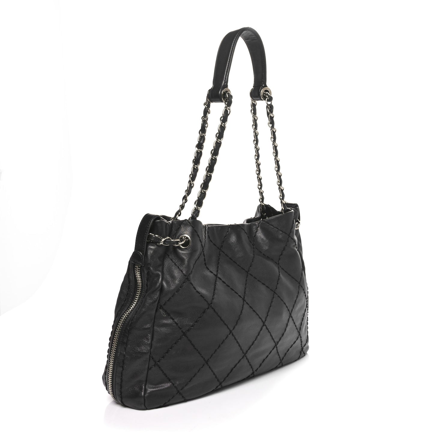 Lambskin Stitched Expandable Tote Black