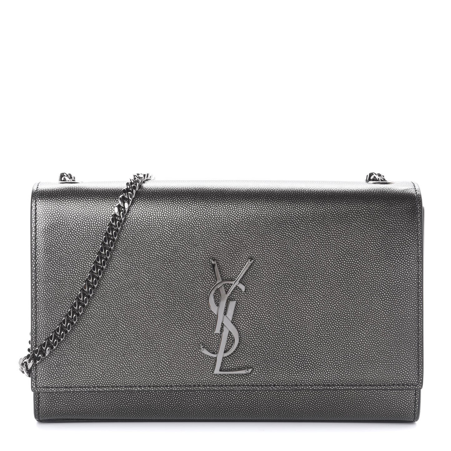 Metallic Grain De Poudre Medium Classic Monogram Kate Satchel Dark Lead