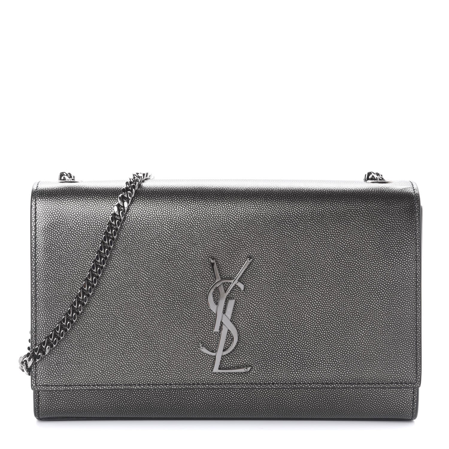 Saint Laurent Metallic Grain De Poudre Medium Classic Monogram Kate Satchel Dark Lead 1 of 9