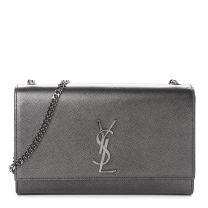 Saint Laurent Metallic Grain De Poudre Medium Classic Monogram Kate Satchel Dark Lead 1 of 9