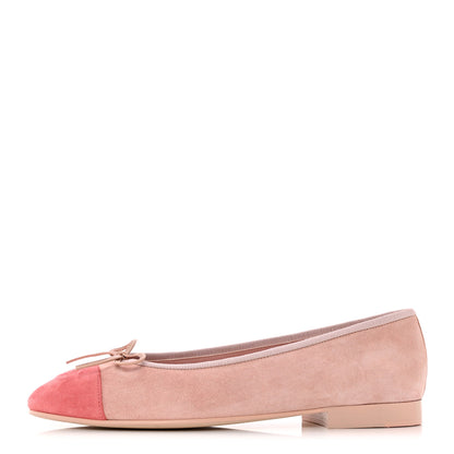 Chanel Suede Cap Toe CC Ballerina Flats 37 Light Pink Coral 1 of 9