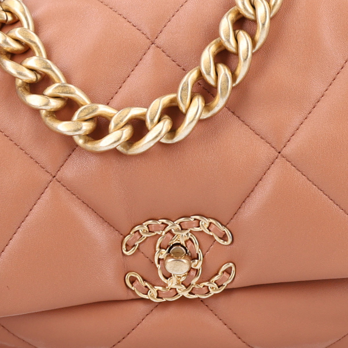 Lambskin Quilted Large Chanel 19 Flap Brown