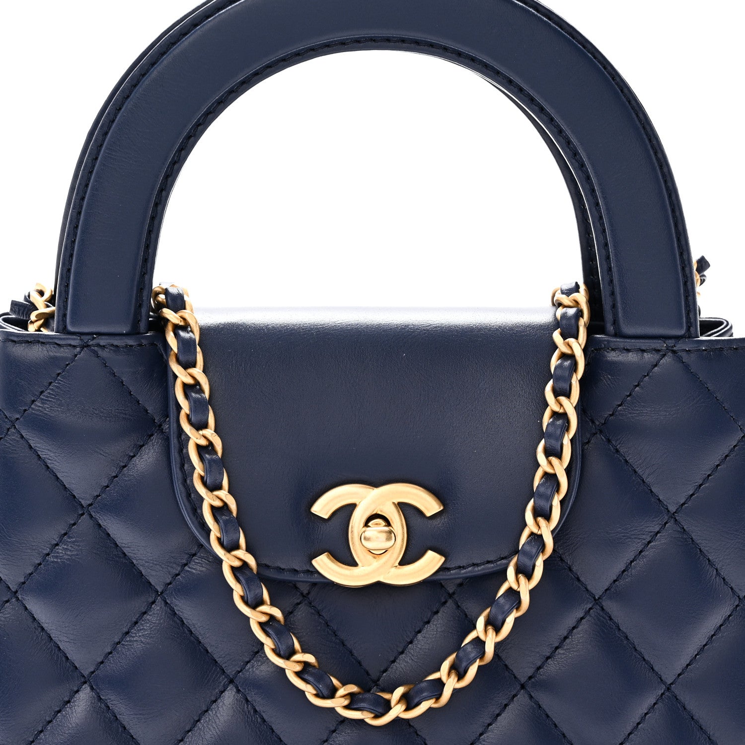 Chanel Shiny Aged Calfskin Quilted Nano Kelly Shopper Dark Blue 8 of 10