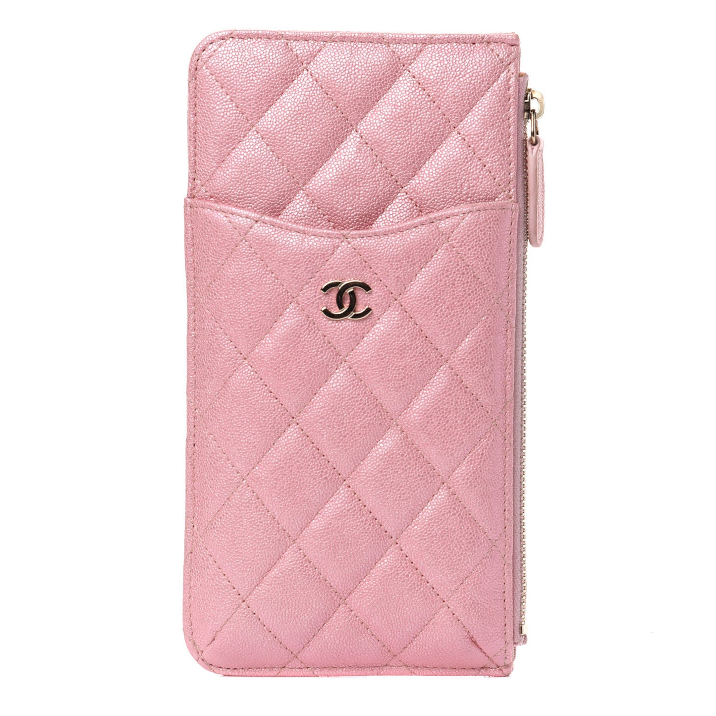 Iridescent Caviar Quilted Classic iPhone Pouch Rose Pink