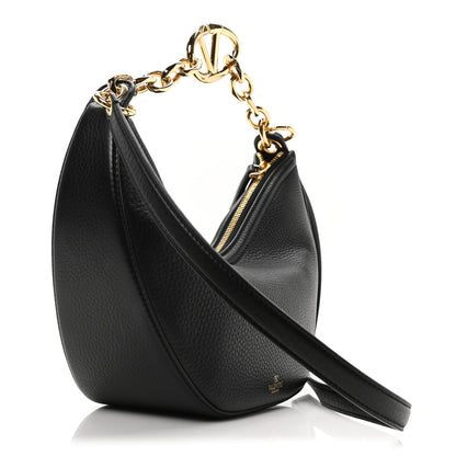 Valentino Garavani Grainy Calfskin Small Vlogo Moon Hobo Bag Black 3 of 10