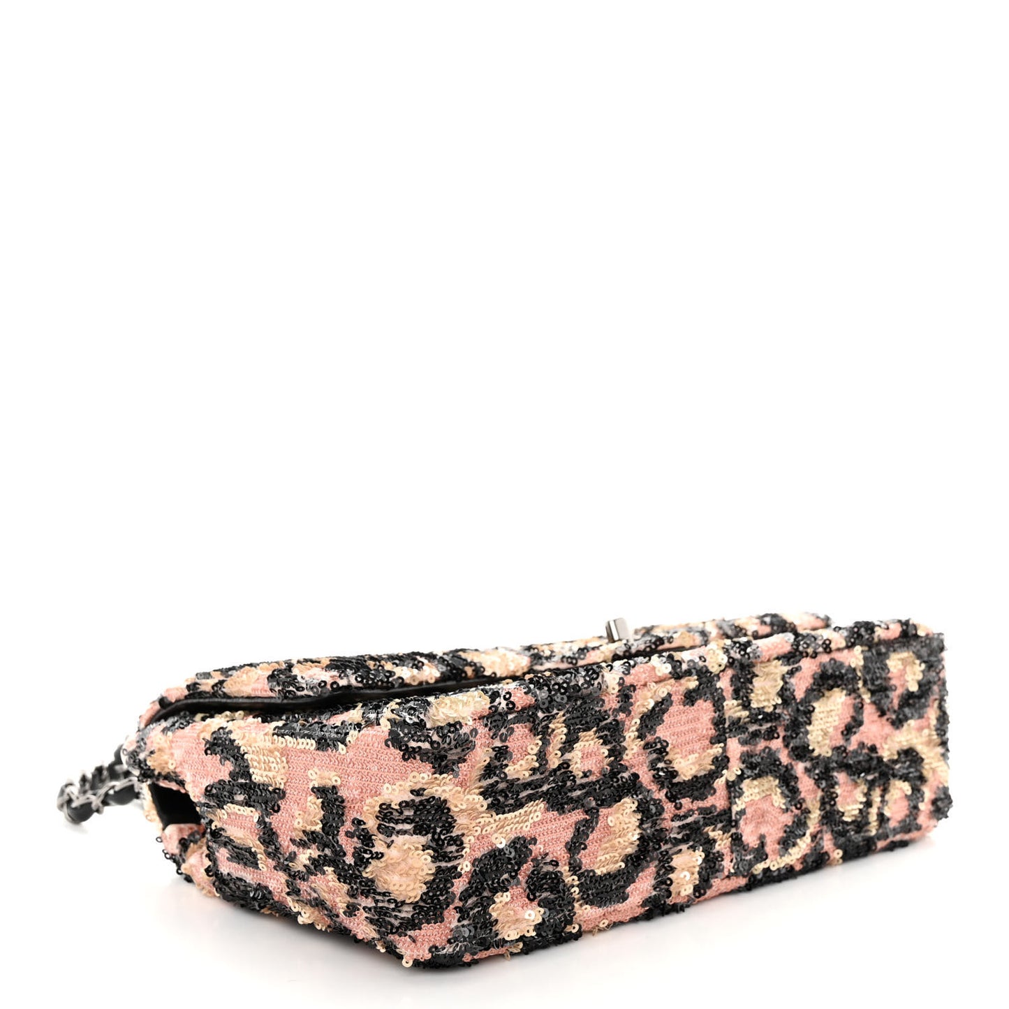 Sequin Leopard Print Quilted Medium Single Flap Pink Gold