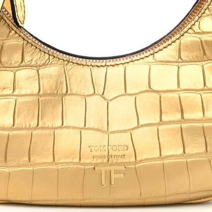 Tom Ford Metallic Calfskin Crocodile Embossed Mini Bianca Hobo Gold 8 of 10