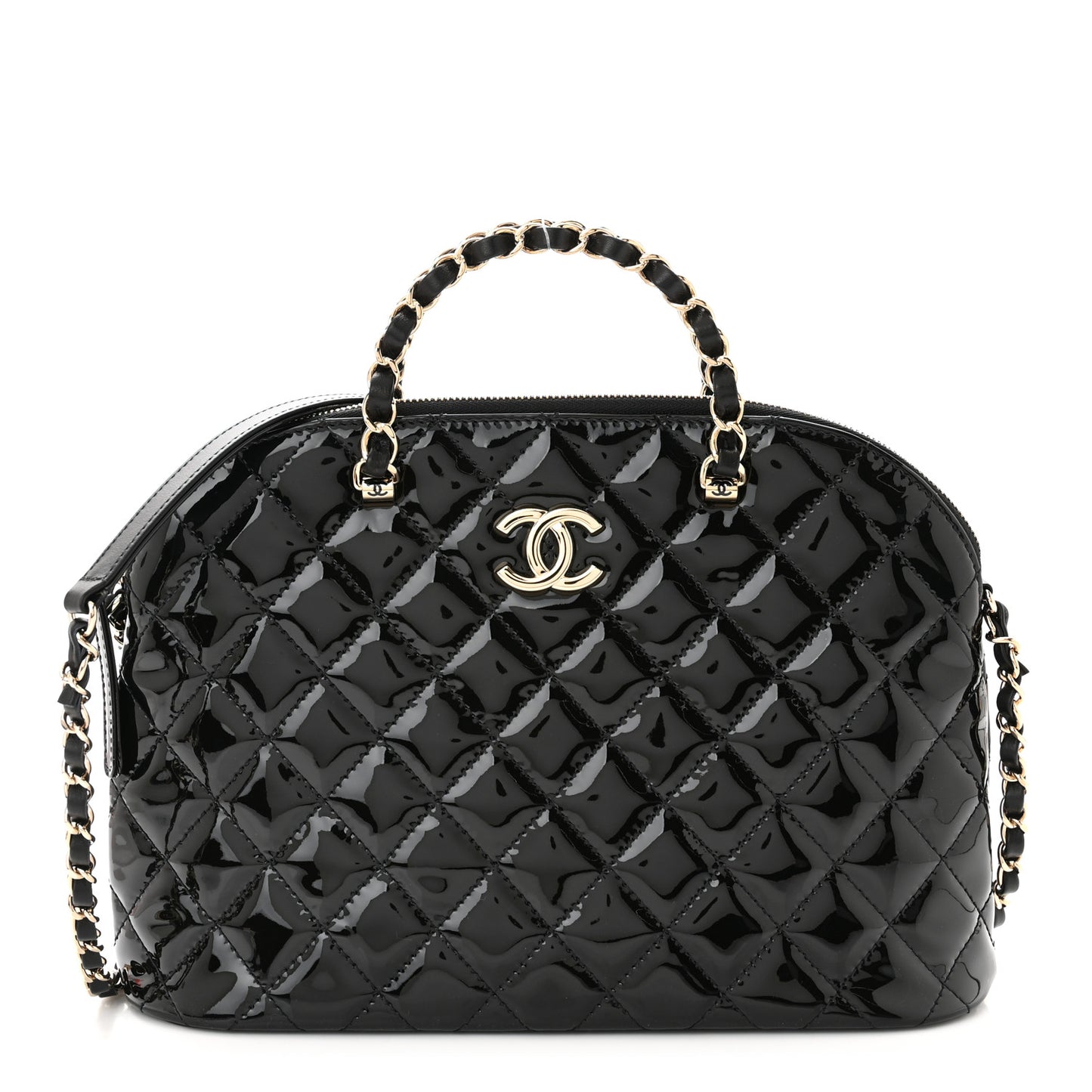 Patent Quilted Shiny Coco Small Shopping Bag Black