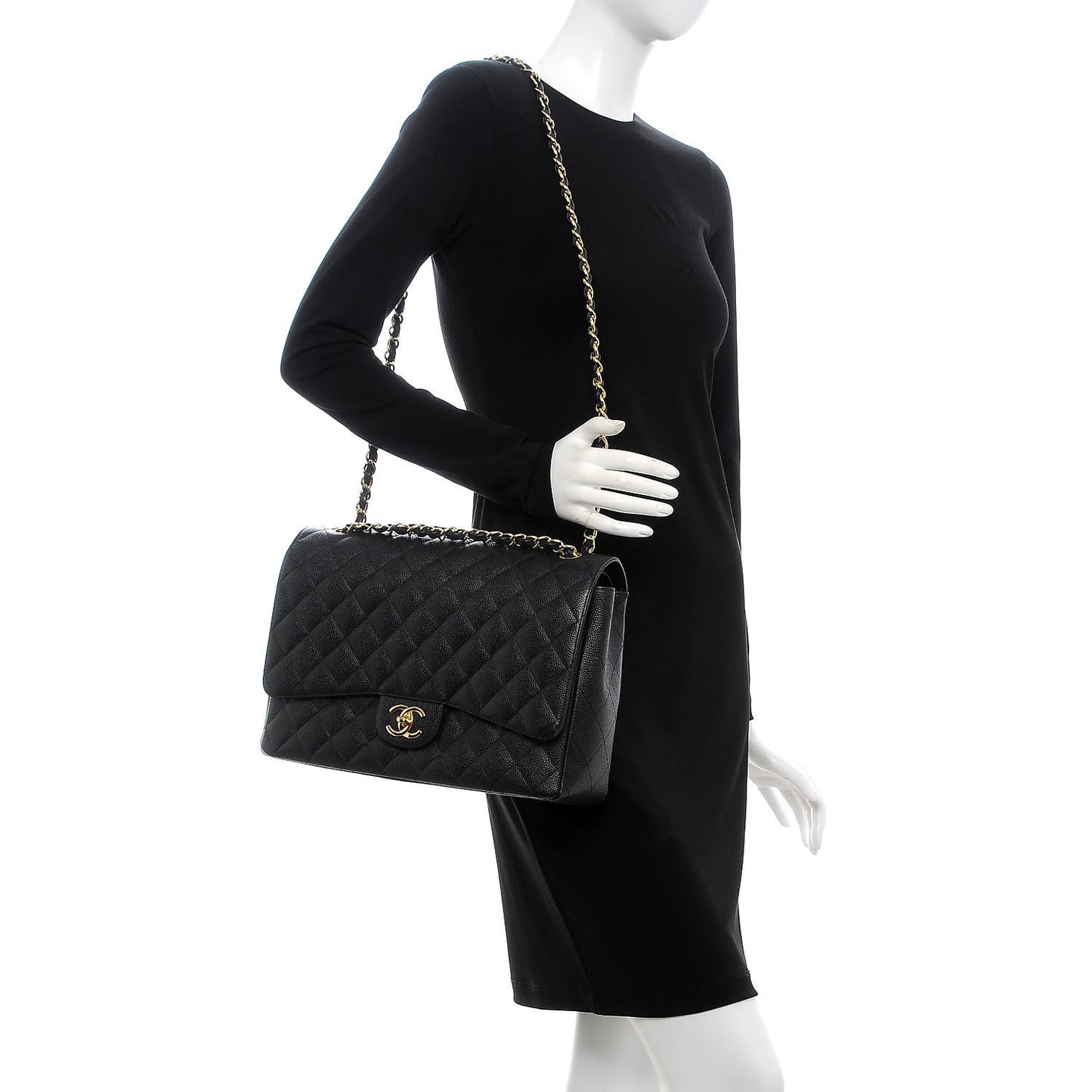 Caviar Quilted Maxi Double Flap Black