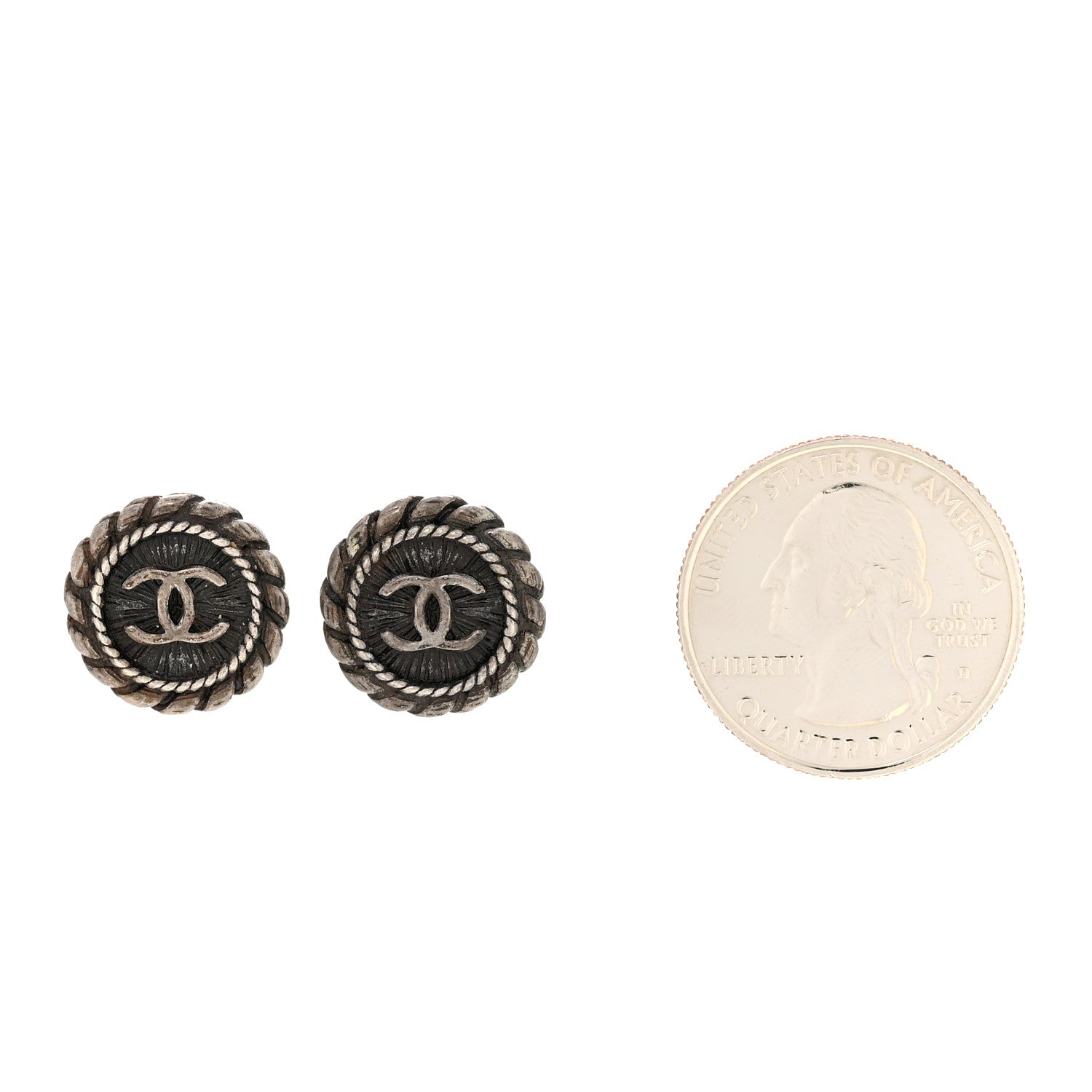 Chanel Metal Round CC Stud Earrings Ruthenium 2 of 4