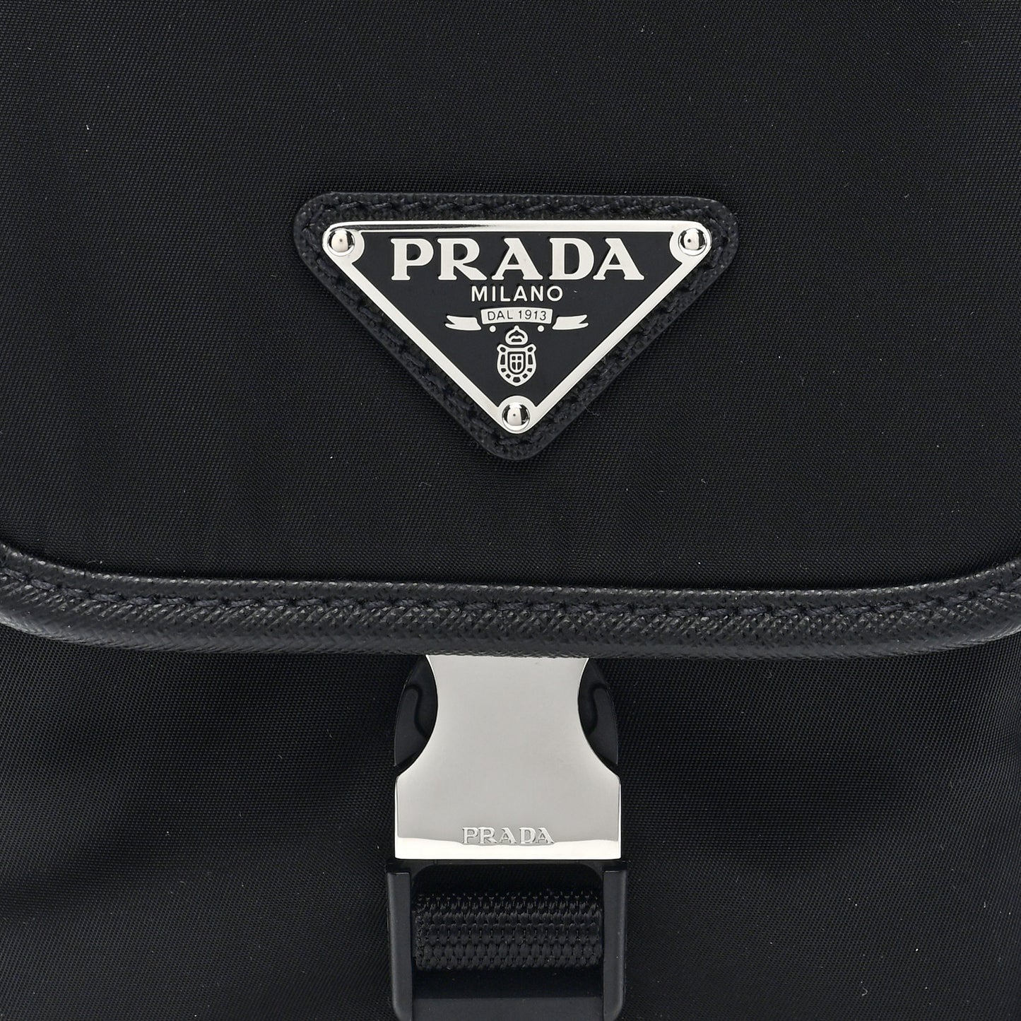 Re-Nylon Saffiano Mini Pocket Single Snap Buckle Messenger Bag Black