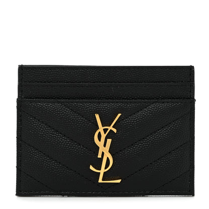 Saint Laurent Grain De Poudre Matelasse Chevron Monogram Credit Card Case Black 1 of 7