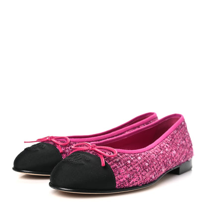 Chanel Coated Tweed Grosgrain Cap Toe Ballerina Flats 36.5 Dark Pink Black 3 of 9