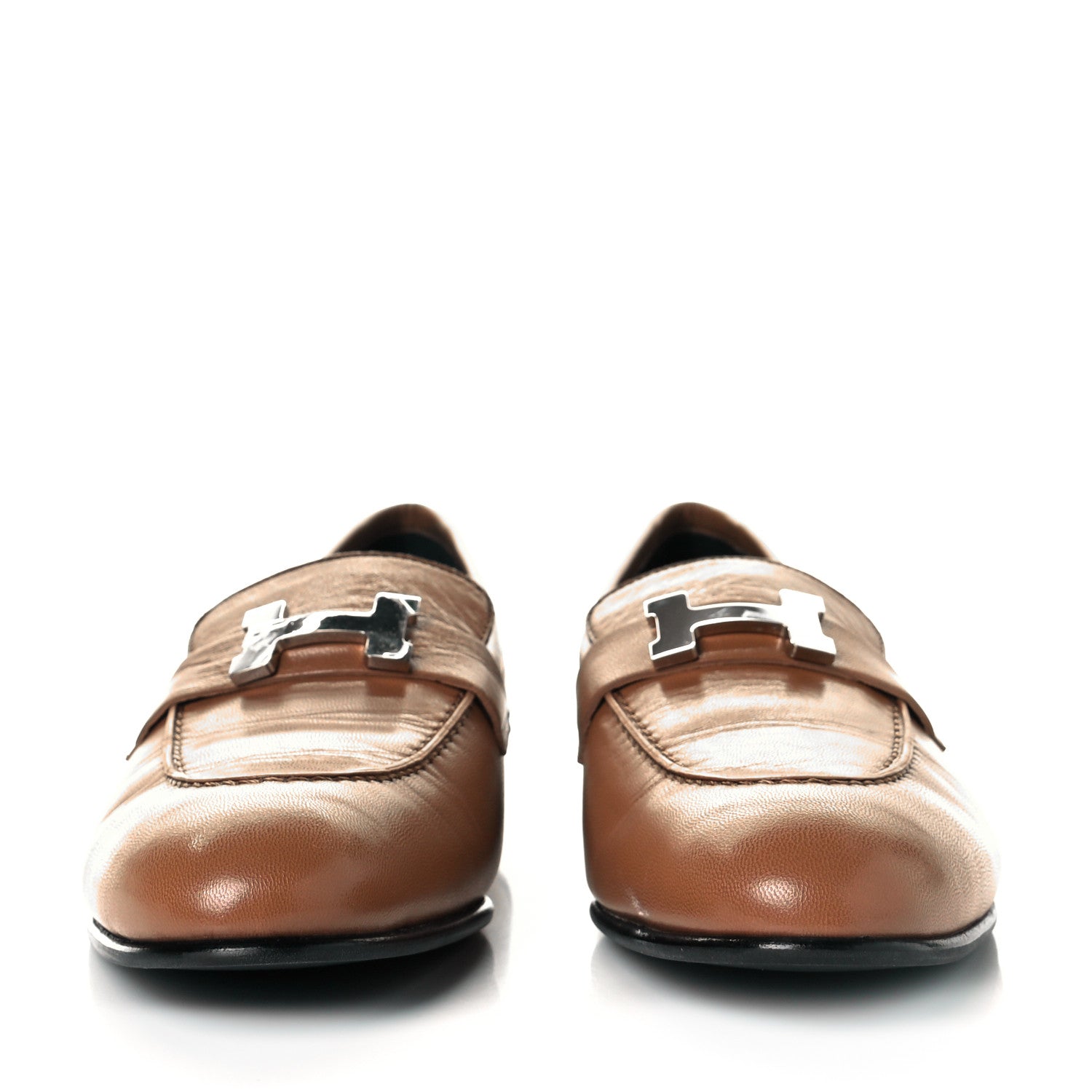 Hermes Goatskin Womens Paris Loafers 39.5 Gold 2 of 10