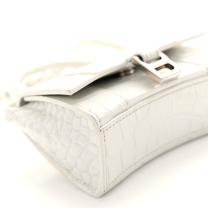 Balenciaga Shiny Calfskin Crocodile Embossed Hourglass Top Handle Bag XS White 9 of 12