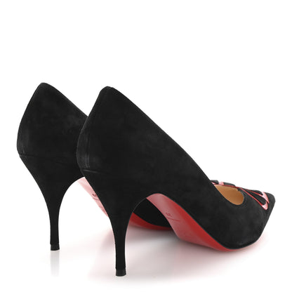 Christian Louboutin Veau Velours Patent CL 80 Pumps 39 Black Red 5 of 9